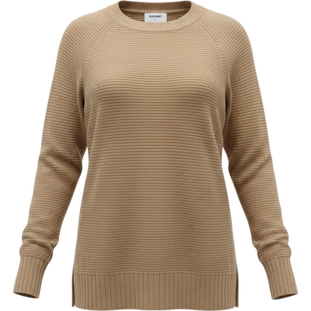 Old Navy Womens Tan Ribbed Knit Raglan Long Sleeve Crew Neck Sweater Medium